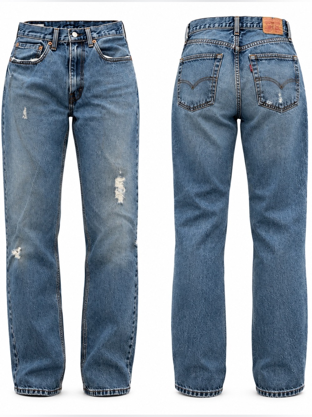 Men’s Levi’s 505 Regular Straight-Leg Cut Distressed Denim Jeans 34/34